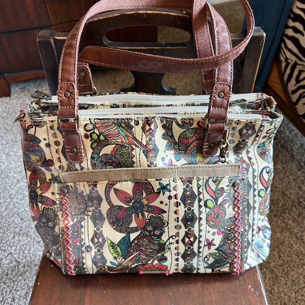 Sakroots Cream and Brown Tote Bag with Bohemian Flair